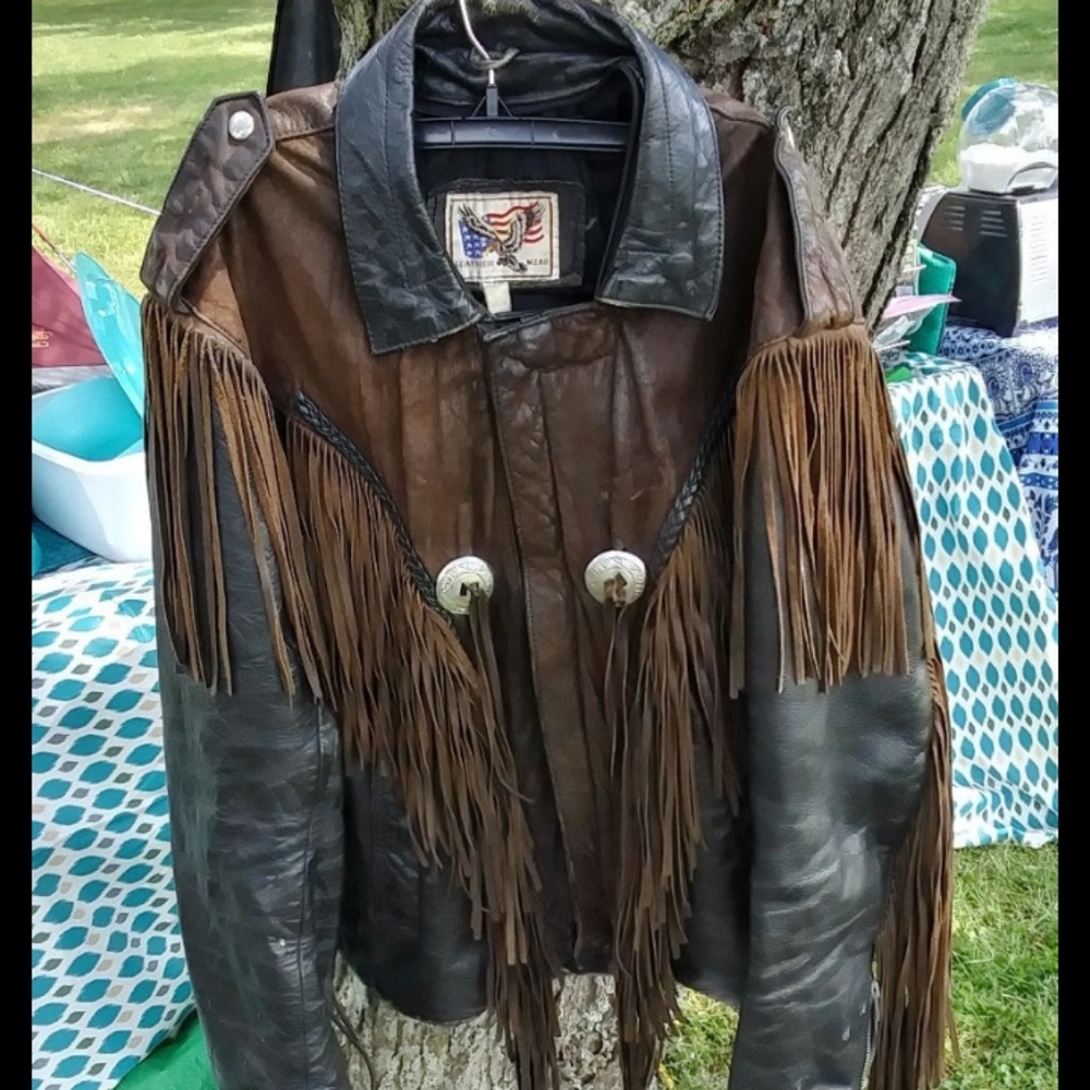 Vintage leather biker fringe jacket